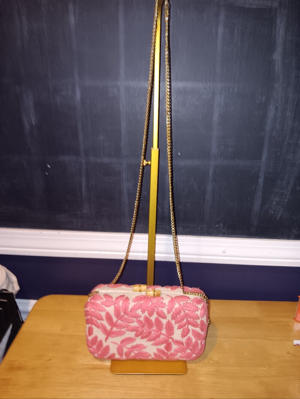 J Mclaughlin Pink Leaf Bamboo Chain Crossbody Bag